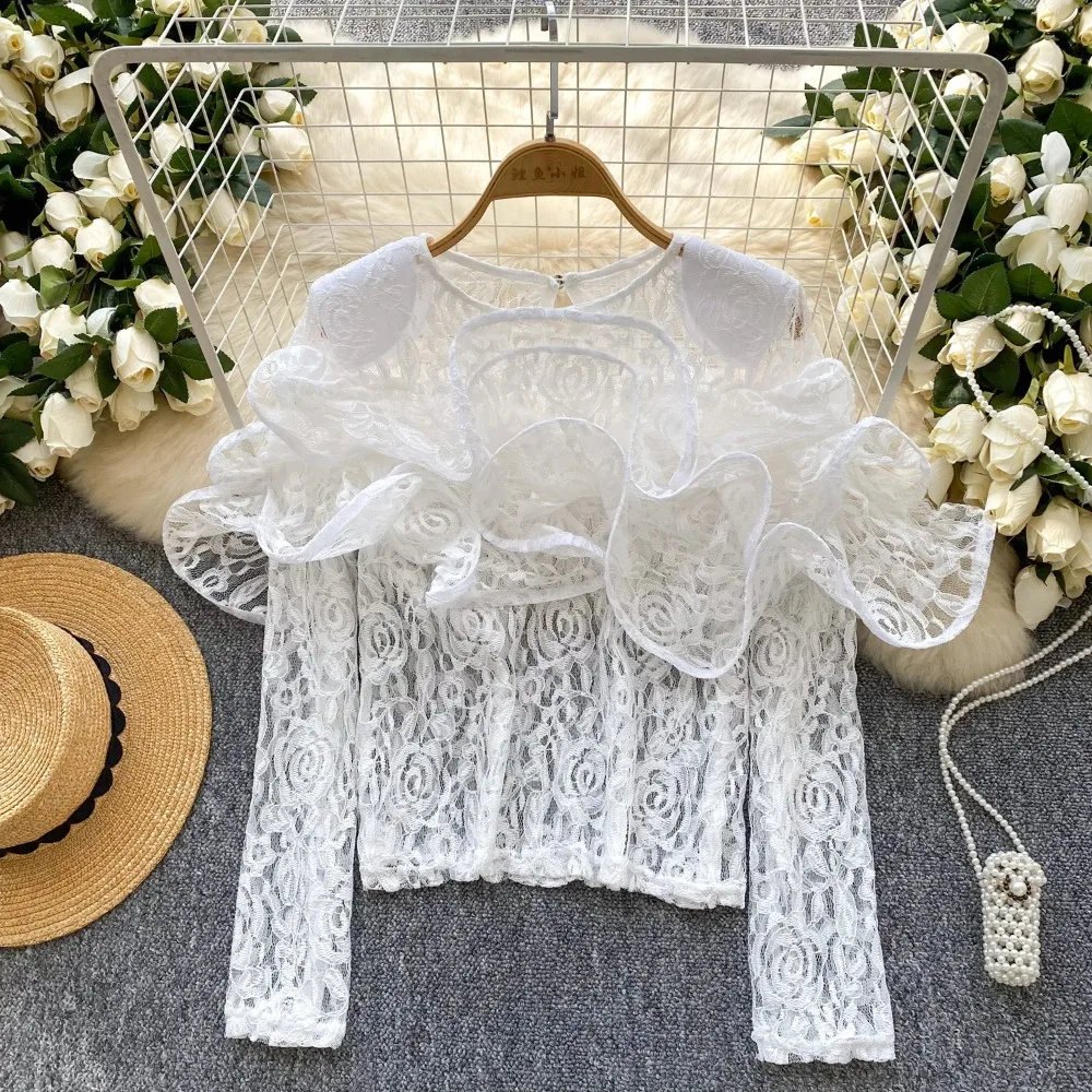 Chic see through lace ruffle Spliced Puff Long Sleeve Pleated Blouse Slim Sexy Hotsweet Shirt Streetwear Korean Fashion Y2k
Chic see through lace ruffle Spliced Puff Long Sleeve Pleated Blouse Slim Sexy Hotsweet Shirt Streetwear Korean Fashion Y2k