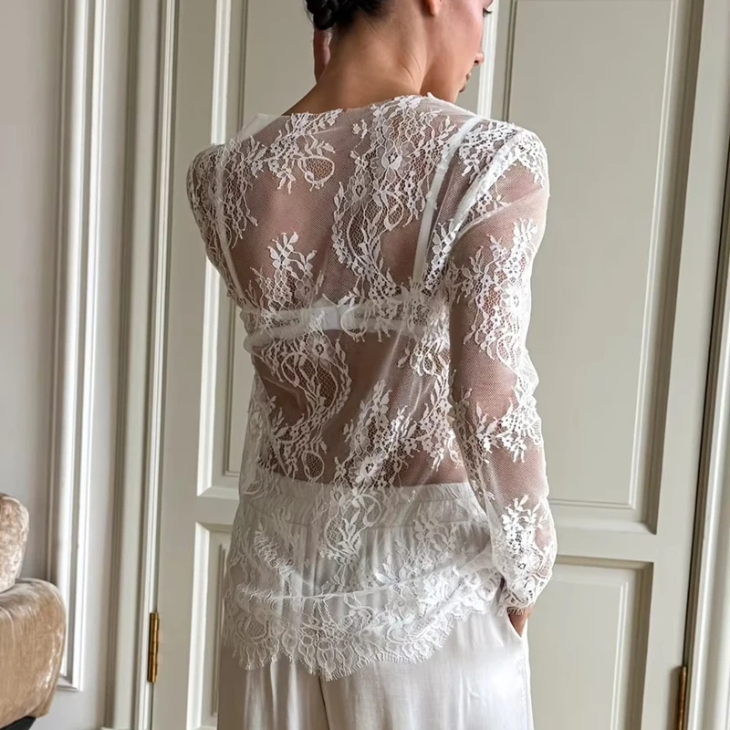 Trendy Lace Hollow Out O-neck T-shirt Spring and Summer Women's Sexy Mesh Blouse Cool Soft Loose Daily Office Travel Casual Top
Trendy Lace Hollow Out O-neck T-shirt Spring and Summer Women's Sexy Mesh Blouse Cool Soft Loose Daily Office Travel Casual Top