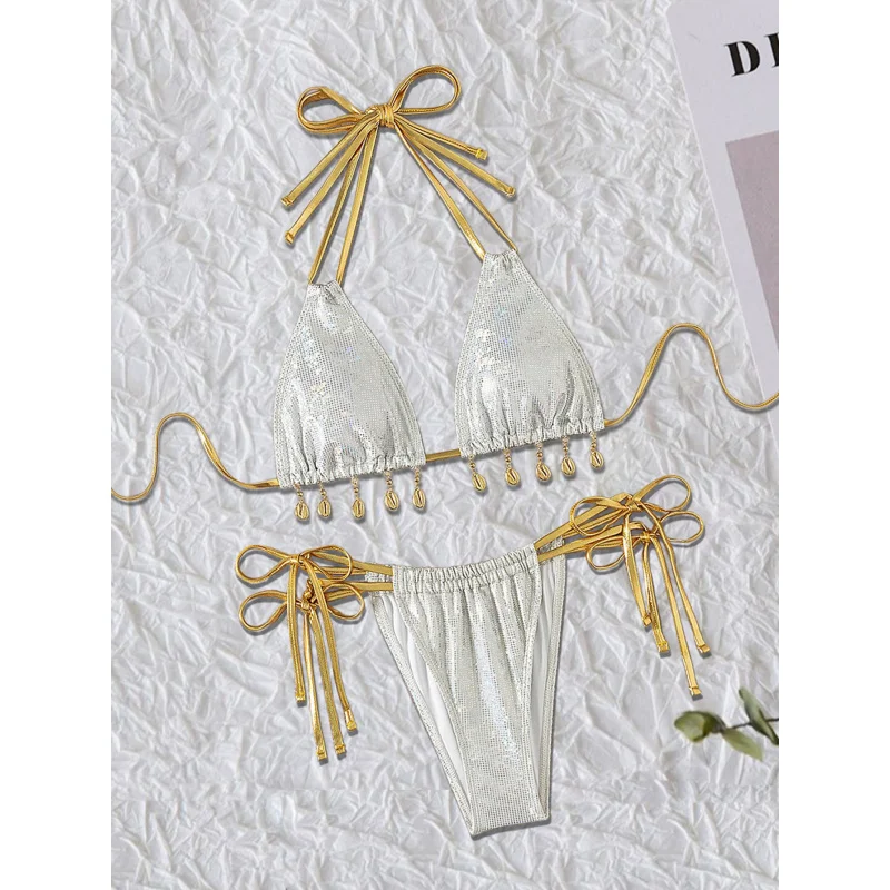 New Hot Selling Swimwear Shell Pendant Sexy Adjustable Tie Women's Bikini Swimsuit Backless
New Hot Selling Swimwear Shell Pendant Sexy Adjustable Tie Women's Bikini Swimsuit Backless