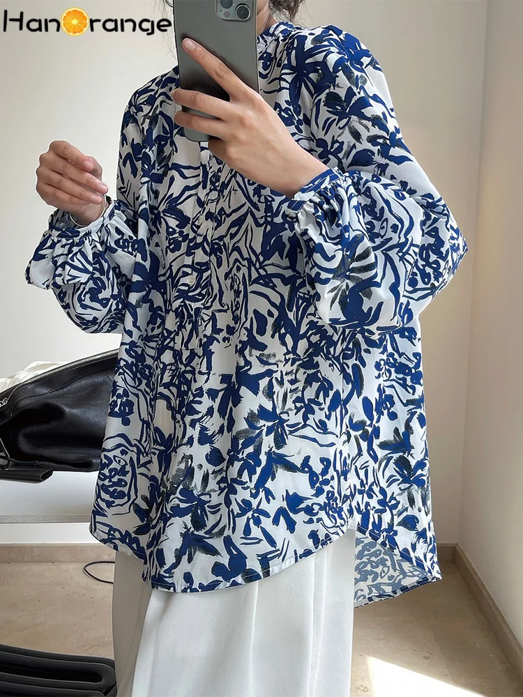 HanOrange 2025 Spring Autumn Literary Print O-neck Shirt Women Curved Sweep Loose Profile Top Female Blue Flower on White
HanOrange 2025 Spring Autumn Literary Print O-neck Shirt Women Curved Sweep Loose Profile Top Female Blue Flower on White