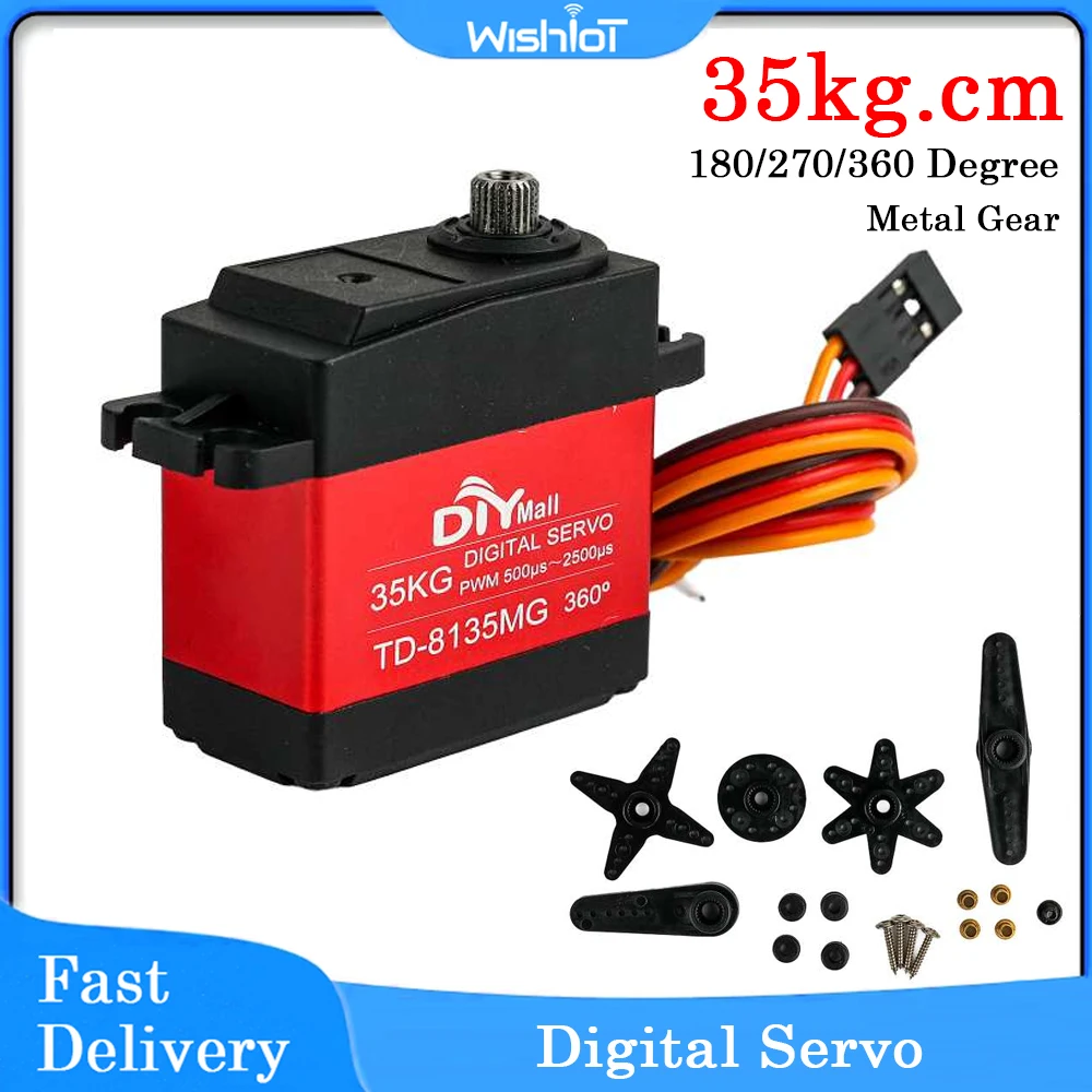 35kg.cm Digital Servo Motor Large Torque Angle Controllable Coreless Servo 360 Degree Waterproof for RC Car Aircraft TD-8135MG 
35kg.cm Digital Servo Motor Large Torque Angle Controllable Coreless Servo 360 Degree Waterproof for RC Car Aircraft TD-8135MG