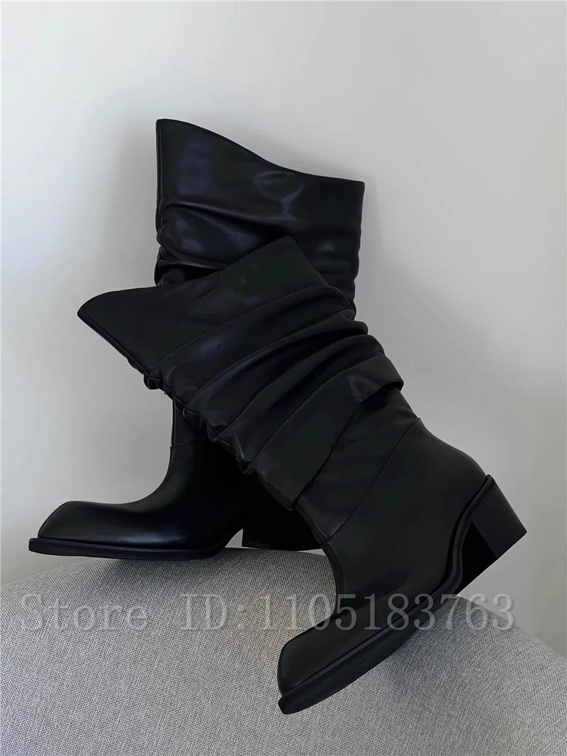 Black Leather Pleated Mid Calf Boots Men New Arrival Thick Heel Knight Boots Fashion Western Cowboy Motorcycle Booties
Black Leather Pleated Mid Calf Boots Men New Arrival Thick Heel Knight Boots Fashion Western Cowboy Motorcycle Booties