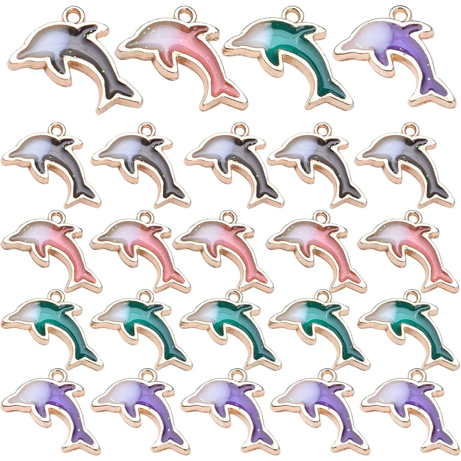 24pcs Double Sided Enamel Dolphin Pendants Fish Charms for DIY Earrings Necklace Bracelet Jewelry Crafts Making, 4 Colors
24pcs Double Sided Enamel Dolphin Pendants Fish Charms for DIY Earrings Necklace Bracelet Jewelry Crafts Making, 4 Colors