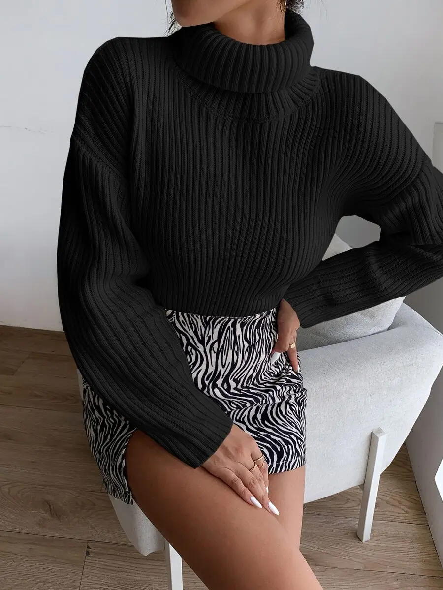 Womens Black Ribbed High Neck Drop Shoulder Pullover Sweater Autumn Winter
Womens Black Ribbed High Neck Drop Shoulder Pullover Sweater Autumn Winter