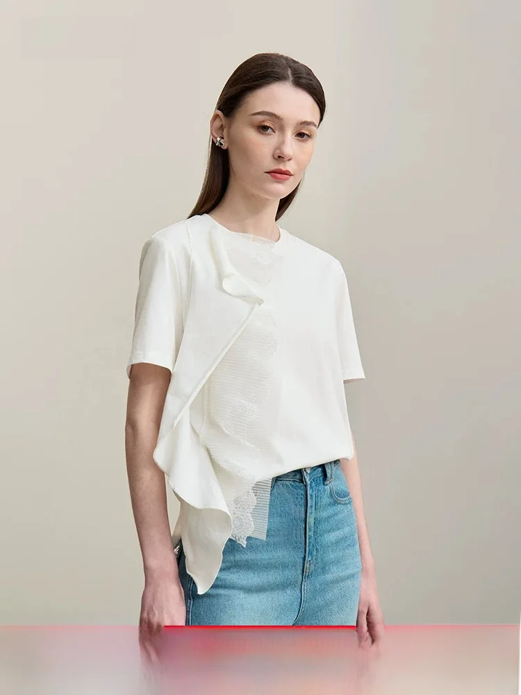 Casual Cotton Lace Trim Loose T-irt Women's ort Sve round Ne Patchwork Thin Veil Summer New Sle i Ladies Top
Casual Cotton Lace Trim Loose T-irt Women's ort Sve round Ne Patchwork Thin Veil Summer New Sle i Ladies Top