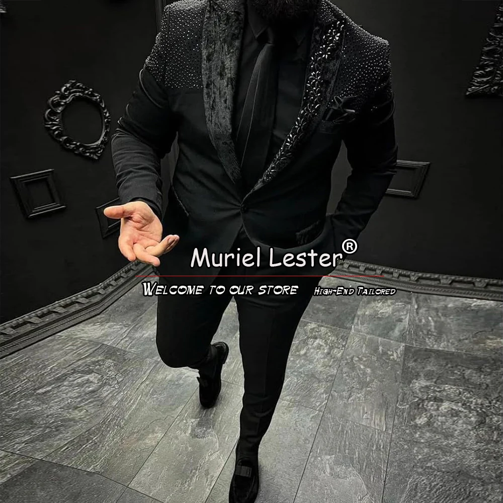 Black Wedding Suits For Men Prom Groom Custom Tuxedos Crystals Beading Jacket Vest Pants 3 Piece Male Fashion Clothing Plus Size
Black Wedding Suits For Men Prom Groom Custom Tuxedos Crystals Beading Jacket Vest Pants 3 Piece Male Fashion Clothing Plus Size