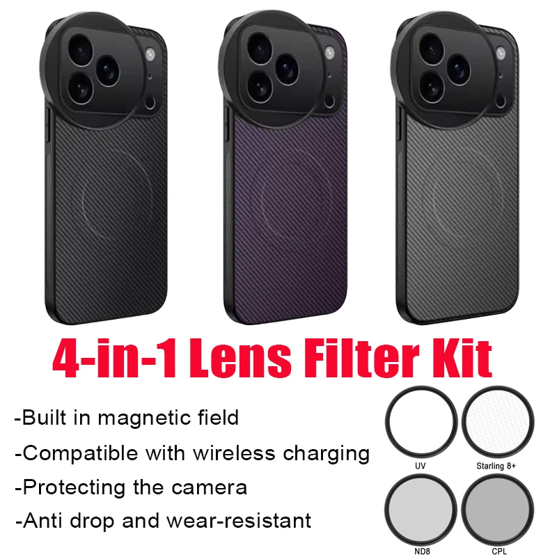 Комплект фильтров для мобильного телефона с объективом 4 в 1, 58 мм и магнитным чехлом для телефона с беспроводной зарядкой для iPhone 17 Pro/Pro Max Max Photography
Комплект фильтров для мобильного телефона с объективом 4 в 1, 58 мм и магнитным чехлом для телефона с беспроводной зарядкой для iPhone 17 Pro/Pro Max Max Photography
