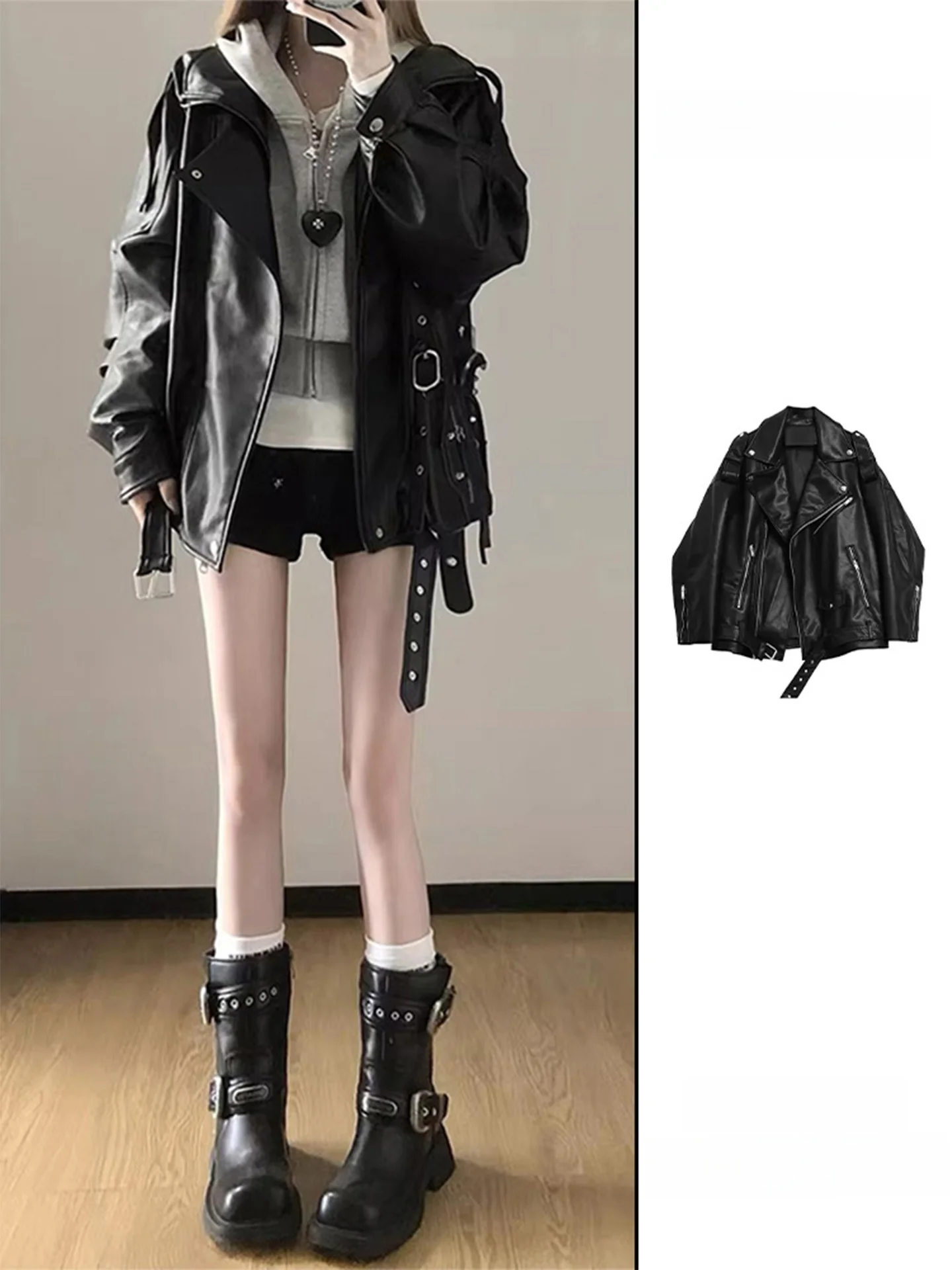 American Cool Bla Leather Jaet Women's Autumn Super ular Loose High-End Feel Street Sle Motorcycle PU Leather Jaet
American Cool Bla Leather Jaet Women's Autumn Super ular Loose High-End Feel Street Sle Motorcycle PU Leather Jaet