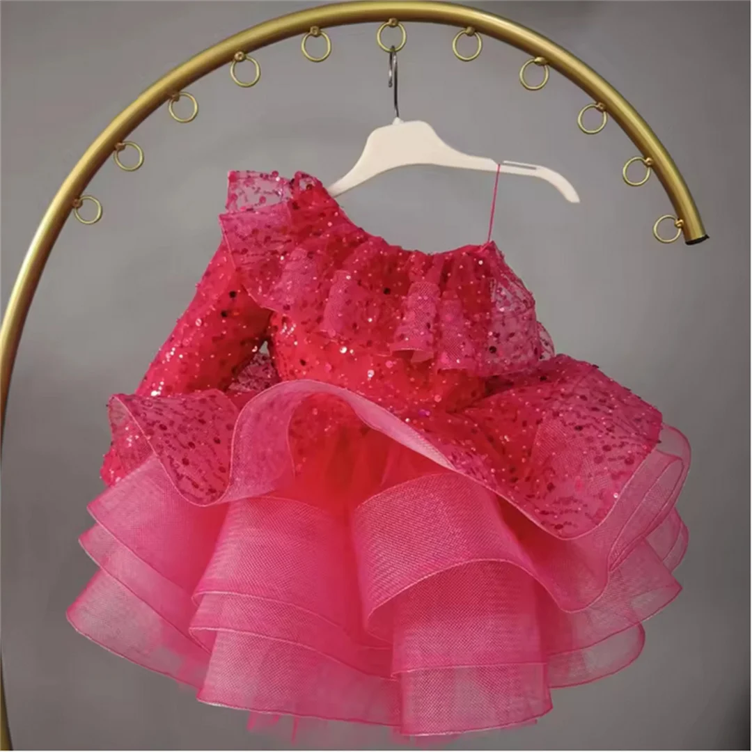 Customized Flower Girl Dress Rose Red Tulle Sequin With Bow Single Shoulder For Wedding Birthday Party Holy Communion Prom Gown
Customized Flower Girl Dress Rose Red Tulle Sequin With Bow Single Shoulder For Wedding Birthday Party Holy Communion Prom Gown