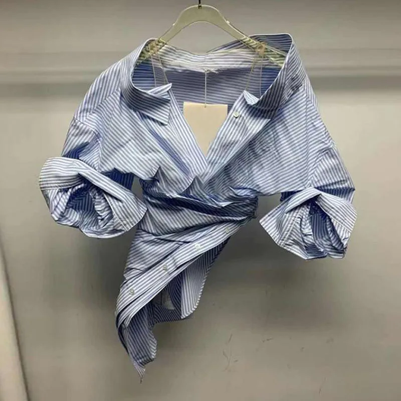 Women's Asymmetrical Lantern Sleeved Shirt, Turn-Down Collar, Off-Shoulder, Slim, Elegant Office Lady Tops, Fashion Design,
Women's Asymmetrical Lantern Sleeved Shirt, Turn-Down Collar, Off-Shoulder, Slim, Elegant Office Lady Tops, Fashion Design,