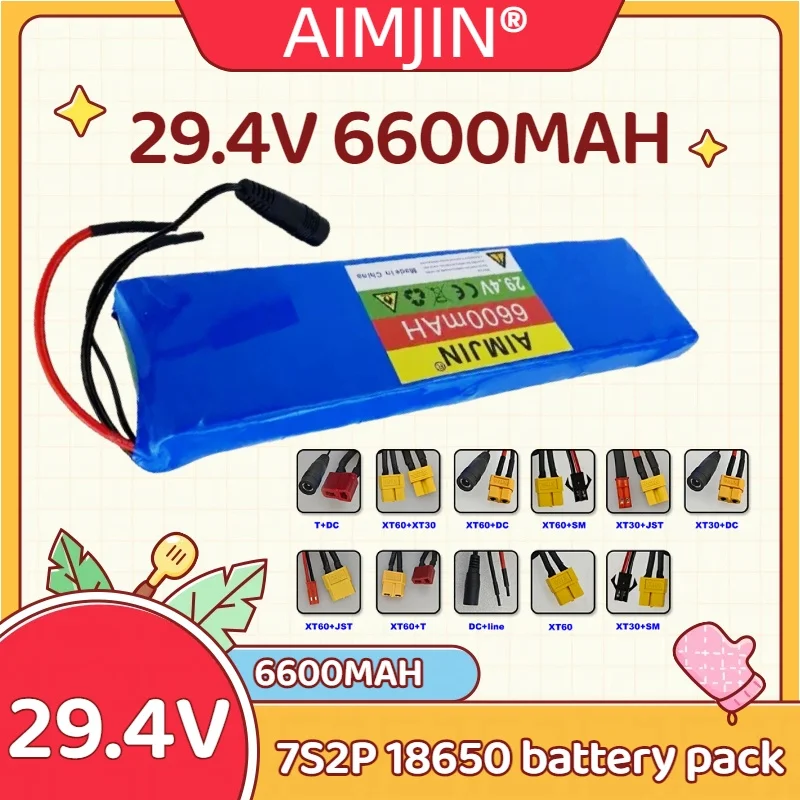 6600mAh 18650 Li-ion rechargeable 7S2P battery pack 24V(25.2V) suitable for battery replacement of 29.4V electric scooters
6600mAh 18650 Li-ion rechargeable 7S2P battery pack 24V(25.2V) suitable for battery replacement of 29.4V electric scooters