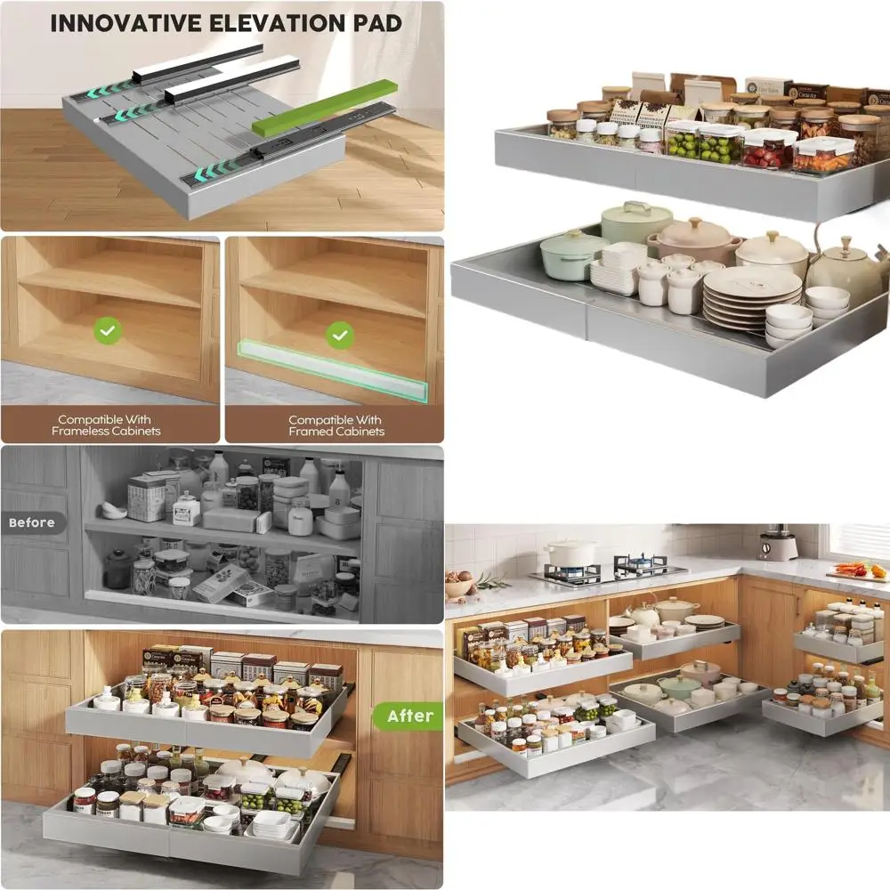 21 Deep Double Pull-Out Cabinet Organizers, Adjustable Width 15.2-26.3, 3-Slide Rails, Roll-Out Shelves, Silver
21 Deep Double Pull-Out Cabinet Organizers, Adjustable Width 15.2-26.3, 3-Slide Rails, Roll-Out Shelves, Silver