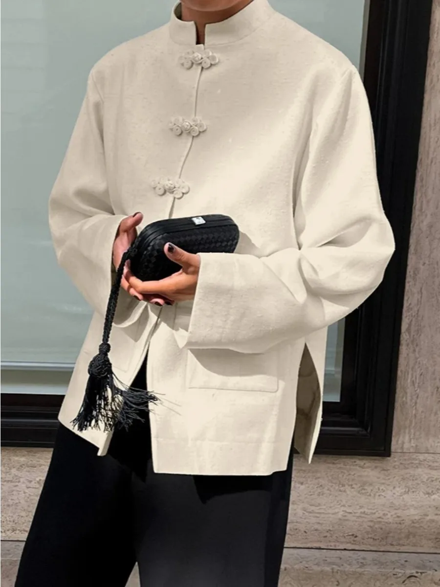 LIinar Chinese Style Khaki Stand Collar Shirts Vintage Single-Breasted Split Blouse Women Casual Buttons Long Sleeve Tops Female
LIinar Chinese Style Khaki Stand Collar Shirts Vintage Single-Breasted Split Blouse Women Casual Buttons Long Sleeve Tops Female