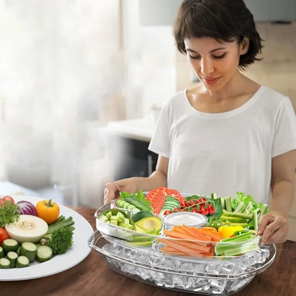 Plastic Chilled Fruit Tray 5 Compartments Large Capacity Chilled Serving Platter with Lid Transparent Chilled Food Bowl Sushi
Plastic Chilled Fruit Tray 5 Compartments Large Capacity Chilled Serving Platter with Lid Transparent Chilled Food Bowl Sushi
