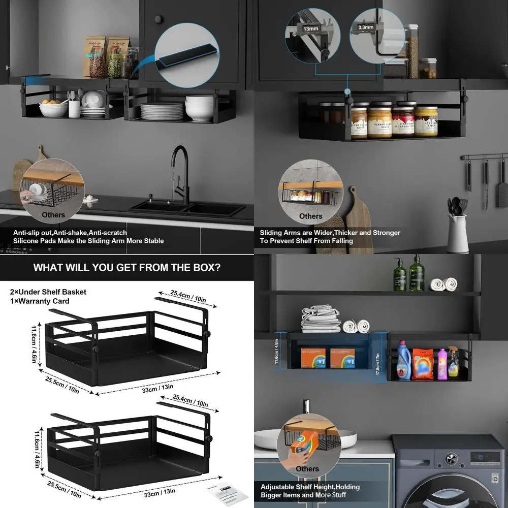 Набор из 2 регулируемых подвесных органайзеров под шкаф, выдвижные корзины для хранения или для белья
Набор из 2 регулируемых подвесных органайзеров под шкаф, выдвижные корзины для хранения или для белья
