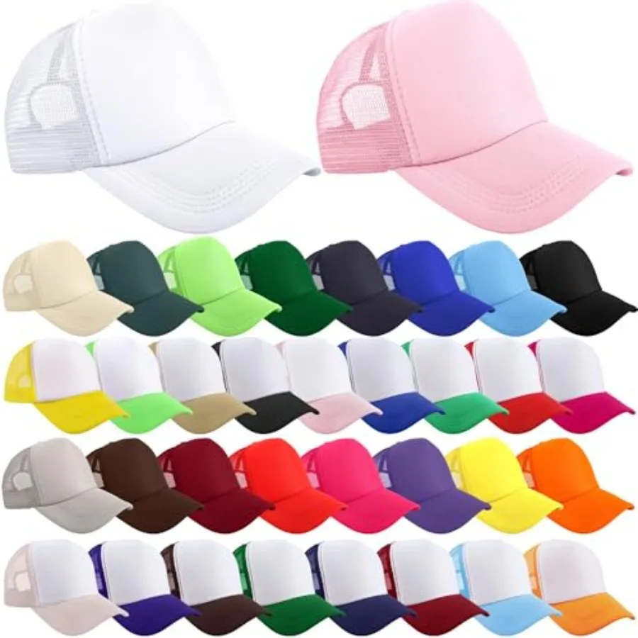 Bulk DIY sublimation polyester trucker hats for adults: 35 pcs adjustable mesh baseball caps in black, ideal for custom printin
Bulk DIY sublimation polyester trucker hats for adults: 35 pcs adjustable mesh baseball caps in black, ideal for custom printin