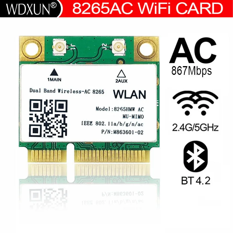 New Dual Band Wireless-AC 8265 8265HMW 2.4G/5Ghz 802.11ac 867Mbps Bluetooth 4.2 8265AC MINI PCI-E WI-FI wireless Card
New Dual Band Wireless-AC 8265 8265HMW 2.4G/5Ghz 802.11ac 867Mbps Bluetooth 4.2 8265AC MINI PCI-E WI-FI wireless Card