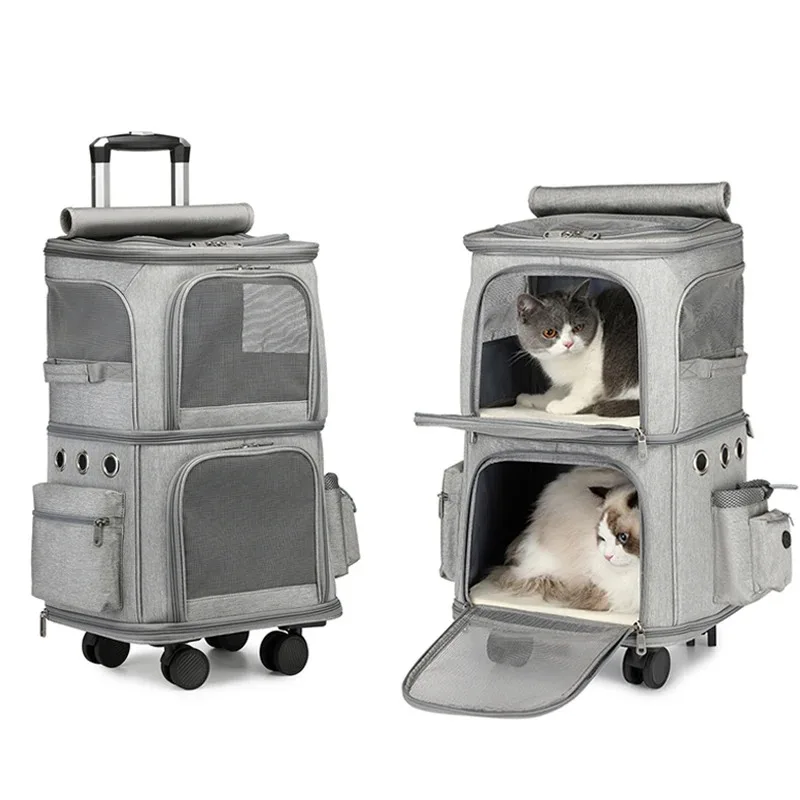Pet Cat Backpack Double layer Pet Trolley Bag Can Hold Two Cat Stroller Bags Folding Dog Transporter Carrier Cat Outdoor Travel
Pet Cat Backpack Double layer Pet Trolley Bag Can Hold Two Cat Stroller Bags Folding Dog Transporter Carrier Cat Outdoor Travel