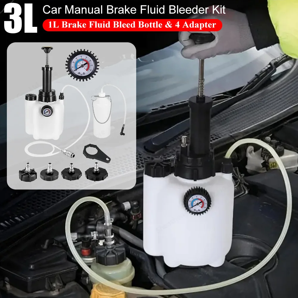 3L Brake Bleeder Kit Manual Brake Bleeder Vacuum Pump Brake Fluid Bleeder With 1l Brake Bleeder Bottle&4 Master Cylinder Adapter
3L Brake Bleeder Kit Manual Brake Bleeder Vacuum Pump Brake Fluid Bleeder With 1l Brake Bleeder Bottle&4 Master Cylinder Adapter