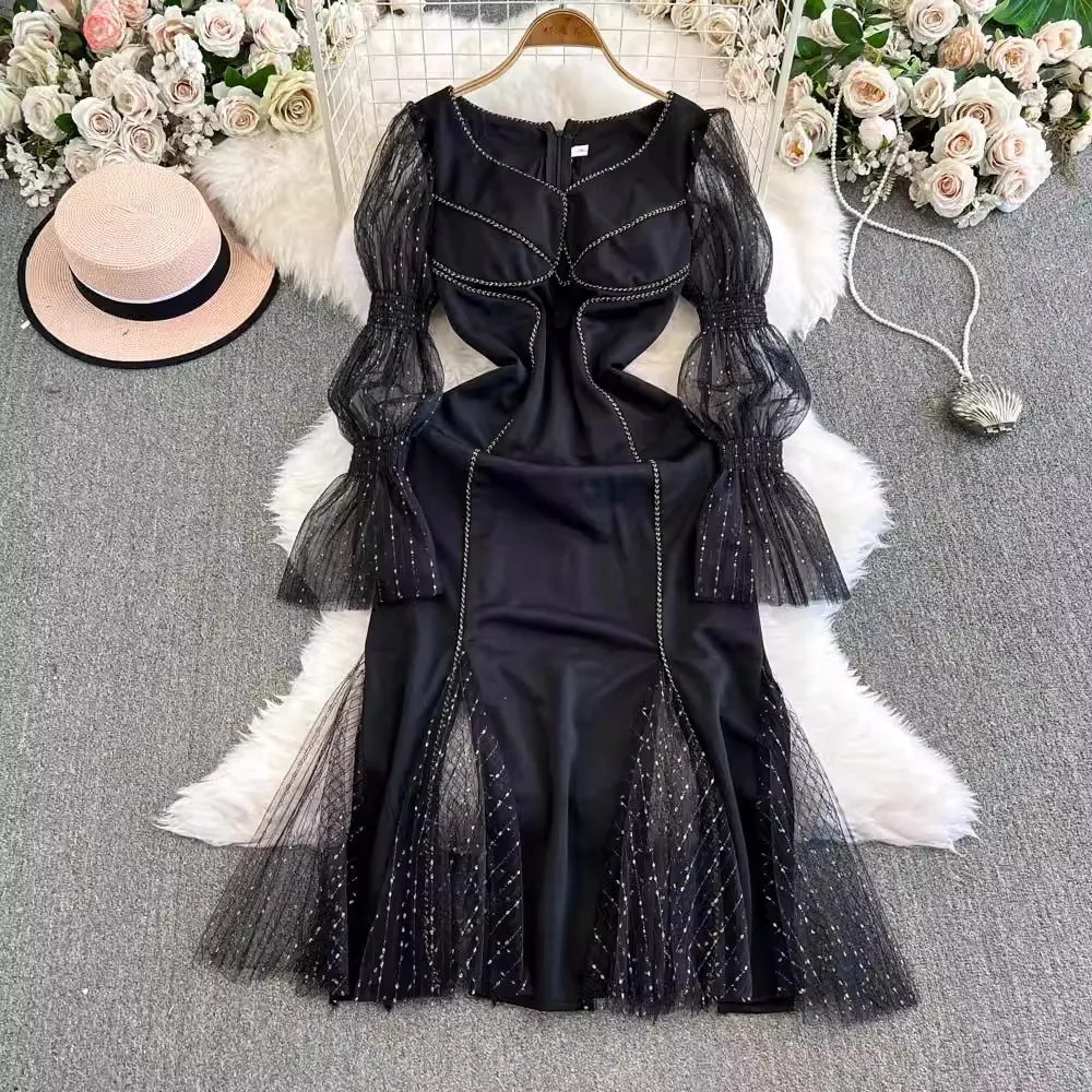 Luxious Sequins Mesh Splicing Evening Party Mermaid Dress Women's V-Neck Flare Sleeve Ruffles Package Hip Fishtail Bodycon Dress
Luxious Sequins Mesh Splicing Evening Party Mermaid Dress Women's V-Neck Flare Sleeve Ruffles Package Hip Fishtail Bodycon Dress