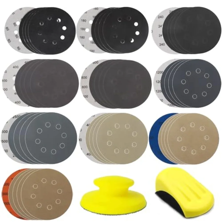 50pcs Sandpaper 8 Hole 5 inch Sanding Discs Hook and Loop 60/180/240/400/800/1200/2500/4000/7000/10000 Grits with Hand Sander f
50pcs Sandpaper 8 Hole 5 inch Sanding Discs Hook and Loop 60/180/240/400/800/1200/2500/4000/7000/10000 Grits with Hand Sander f