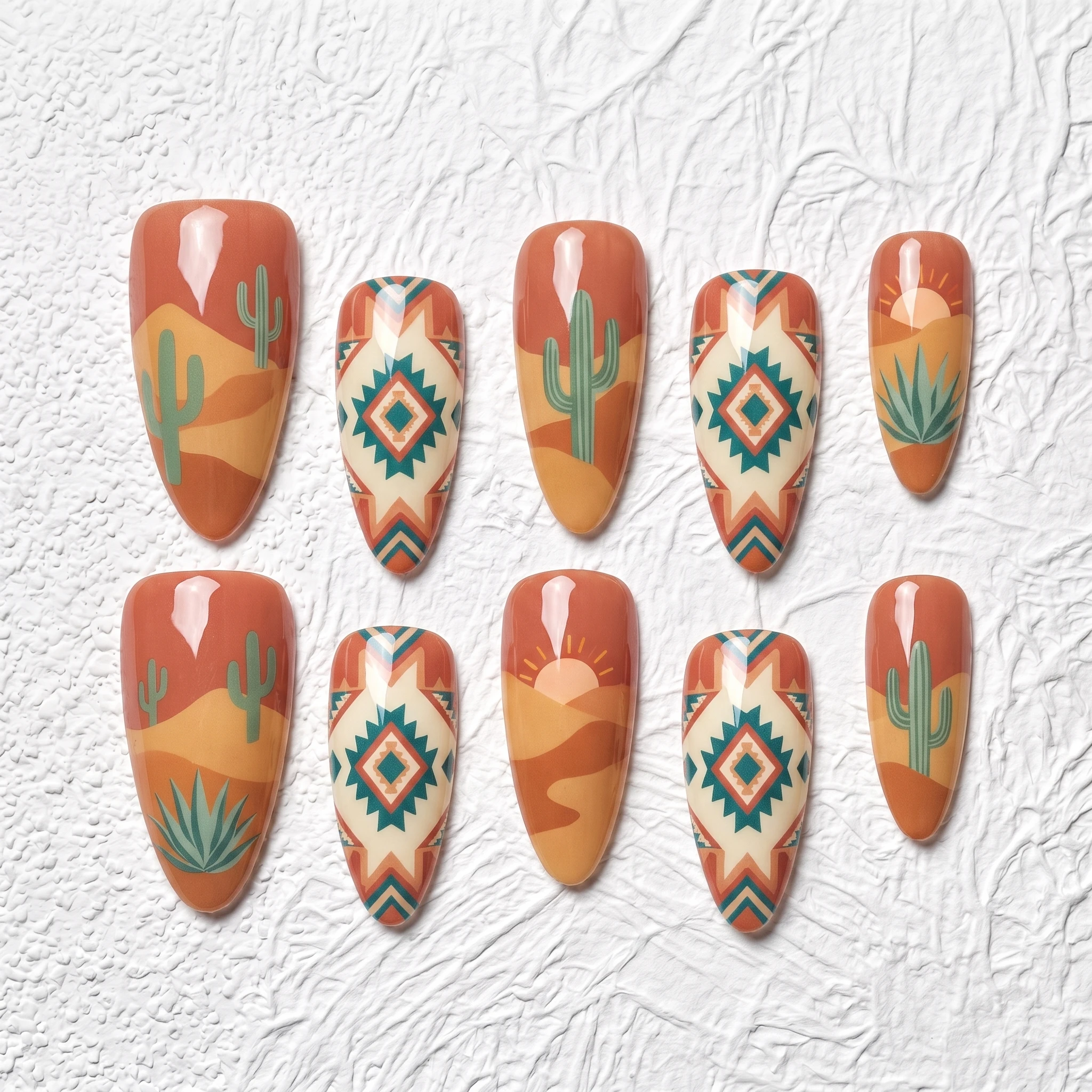 Artisan Handcrafted 10PCS Southwest Desert Almond Press-On Nails | Cacti, Sunsets, Agave, Aztec Geometry, Glazed Finish, Party &
Artisan Handcrafted 10PCS Southwest Desert Almond Press-On Nails | Cacti, Sunsets, Agave, Aztec Geometry, Glazed Finish, Party &