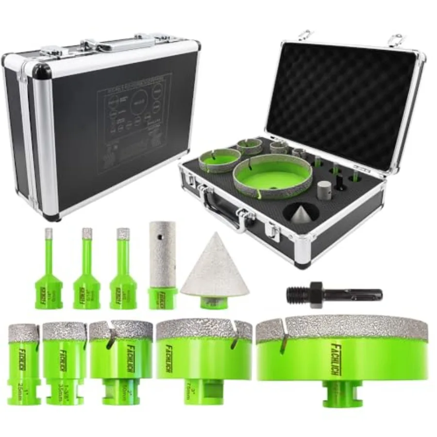 Diamond Core Drill Bits Set - Tile Hole Saw Kit 6/8//25/35/50/75/127MM+20F with 2" Diamond Beveling Chamfer Bits for Porcelain
Diamond Core Drill Bits Set - Tile Hole Saw Kit 6/8//25/35/50/75/127MM+20F with 2" Diamond Beveling Chamfer Bits for Porcelain