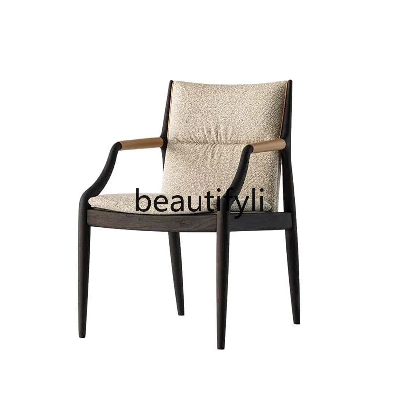 Modern simple new Chinese fabric solid wood dining chair high-end with armrest back book chair
Modern simple new Chinese fabric solid wood dining chair high-end with armrest back book chair