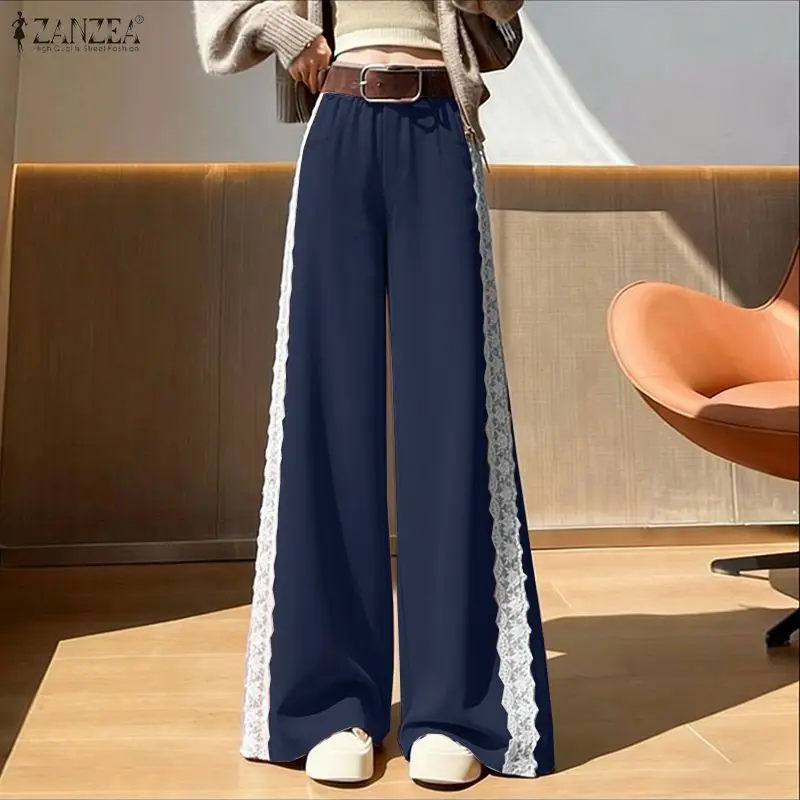 ZANZEA Women Streetwear False-Denim Wide-Leg Pants Elastic Back Wasit Lace Paneled Loose Trousers 2026 Fashion Pantalones Femme
ZANZEA Women Streetwear False-Denim Wide-Leg Pants Elastic Back Wasit Lace Paneled Loose Trousers 2026 Fashion Pantalones Femme