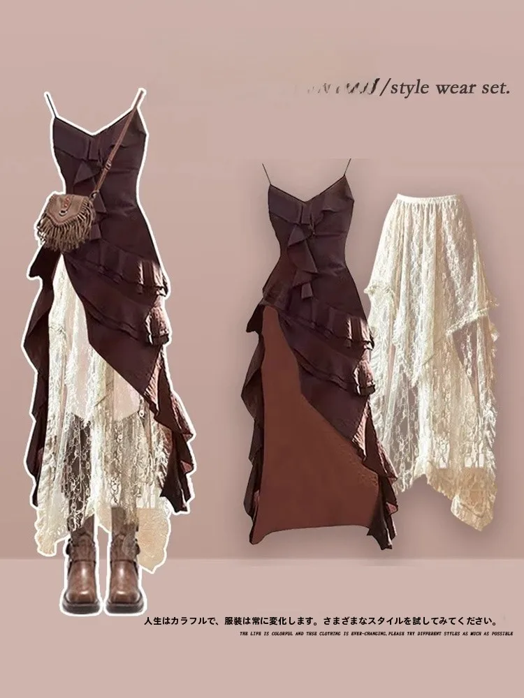 Summer Hot Girl Lace Dr Set Women's Vintage Design Sense Strap Dr High Waist A-Line Long Skirt Two-Piece Set
Summer Hot Girl Lace Dr Set Women's Vintage Design Sense Strap Dr High Waist A-Line Long Skirt Two-Piece Set