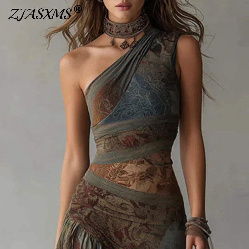 Retro Print Ruched High Split Ruffle Hem Long Dresses Woman Spring Sexy One Shoulder Slim Party Dress New Summer Boho Maxi Dress
Retro Print Ruched High Split Ruffle Hem Long Dresses Woman Spring Sexy One Shoulder Slim Party Dress New Summer Boho Maxi Dress