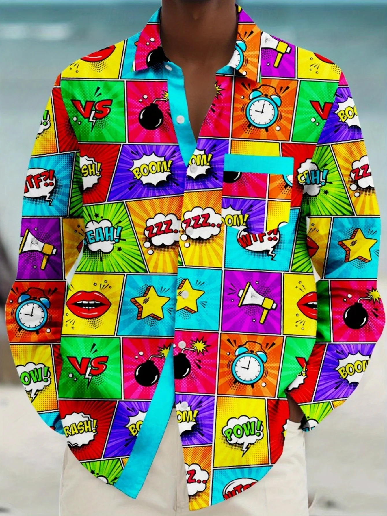 2025 trendy men's casual long-sleeved button-up shirt, brightly colored cartoon print, lapel neckline-very suitable for casual
2025 trendy men's casual long-sleeved button-up shirt, brightly colored cartoon print, lapel neckline-very suitable for casual