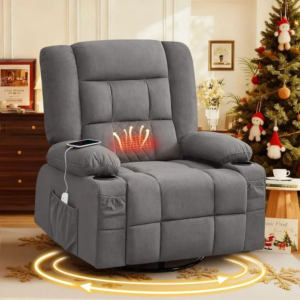 Luxury Swivel Recliner with 4-Point 3D Massage, Heat, Rocking, 2 Cup Holders, and USB Port
Luxury Swivel Recliner with 4-Point 3D Massage, Heat, Rocking, 2 Cup Holders, and USB Port