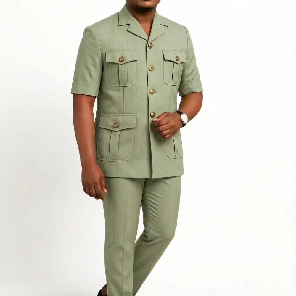 Safari Men Suits with Short Sleeve 2 Pieces Single Breasted Prom Suit Multi Cargo Pockets Gold Buttons Summer Beach Party
Safari Men Suits with Short Sleeve 2 Pieces Single Breasted Prom Suit Multi Cargo Pockets Gold Buttons Summer Beach Party
