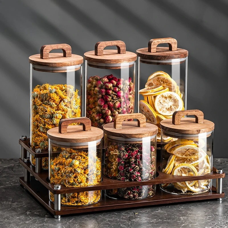 Tea can glass sealed jar household food grade flower tea storage jar display acacia wood cover storage bottle
Tea can glass sealed jar household food grade flower tea storage jar display acacia wood cover storage bottle
