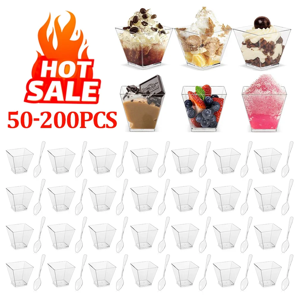 50-100P Square Dessert Cup Kitchen Decor Square Mini Dessert Cups With Spoon Set Reusable Accessories For Jelly Mousse Ice Cream
50-100P Square Dessert Cup Kitchen Decor Square Mini Dessert Cups With Spoon Set Reusable Accessories For Jelly Mousse Ice Cream