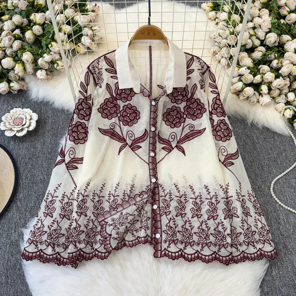 Vintage Casual loose Floral chiffon Embroidered Blouse Slim Elegant Korean Fashion Sexy Summer Women Shirt Femme sweet
Vintage Casual loose Floral chiffon Embroidered Blouse Slim Elegant Korean Fashion Sexy Summer Women Shirt Femme sweet