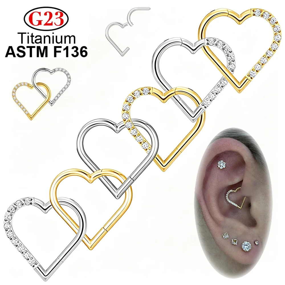 Wholesale ASTM F136 Titanium Daith Heart Earring Nose Ring Hoop Cartilage Tragus Helix Rings Hinged Segment Hoop with Clear CZ
Wholesale ASTM F136 Titanium Daith Heart Earring Nose Ring Hoop Cartilage Tragus Helix Rings Hinged Segment Hoop with Clear CZ