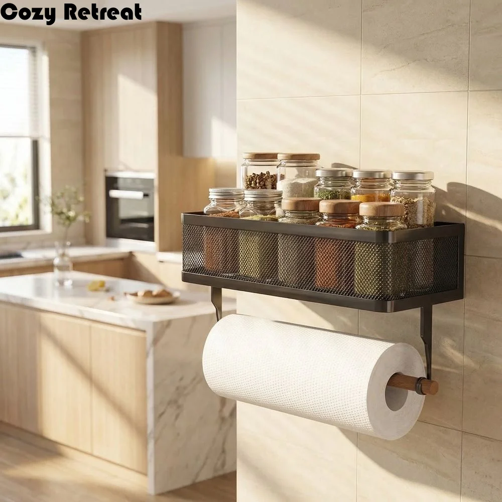 Wall Mounted Spice Storage Rack Strong Load-bearing Space Saving Cling Film Storage Rack with Paper Towel Holder Large Capacity
Wall Mounted Spice Storage Rack Strong Load-bearing Space Saving Cling Film Storage Rack with Paper Towel Holder Large Capacity