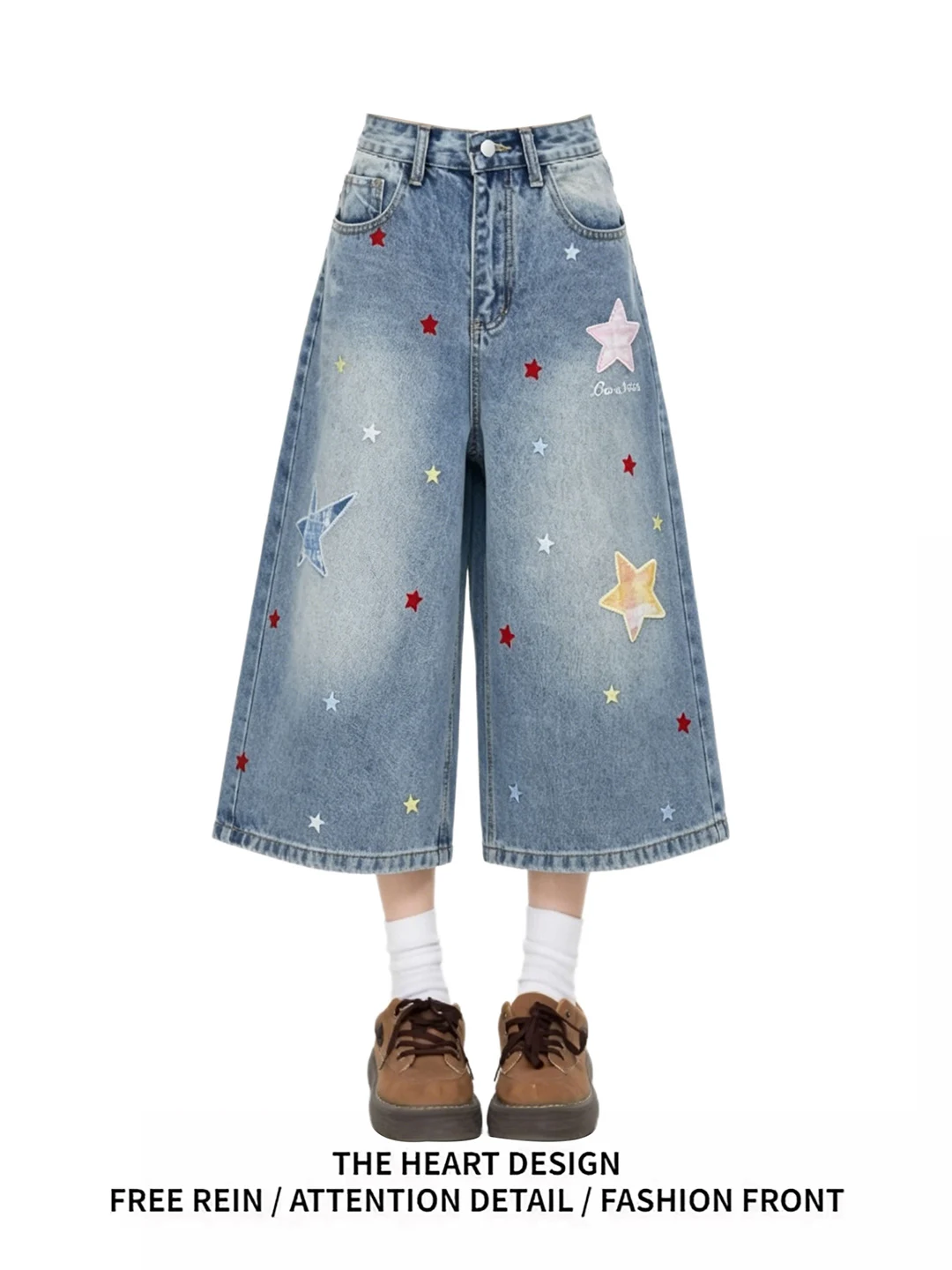 American Retro Star Embroidery Seven-Foot Pants Women Summer New Loose Slim Wide Leg Versatile Shorts High Waist Denim Jeans
American Retro Star Embroidery Seven-Foot Pants Women Summer New Loose Slim Wide Leg Versatile Shorts High Waist Denim Jeans