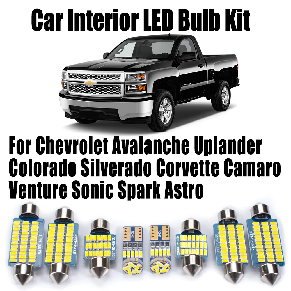 Canbus для Chevrolet Avalanche Uplander Colorado Silverado Corvette Camaro Venture Sonic Spark Astro комплект внутреннего светодиодного автомобильного освещения
Canbus для Chevrolet Avalanche Uplander Colorado Silverado Corvette Camaro Venture Sonic Spark Astro комплект внутреннего светодиодного автомобильного освещения