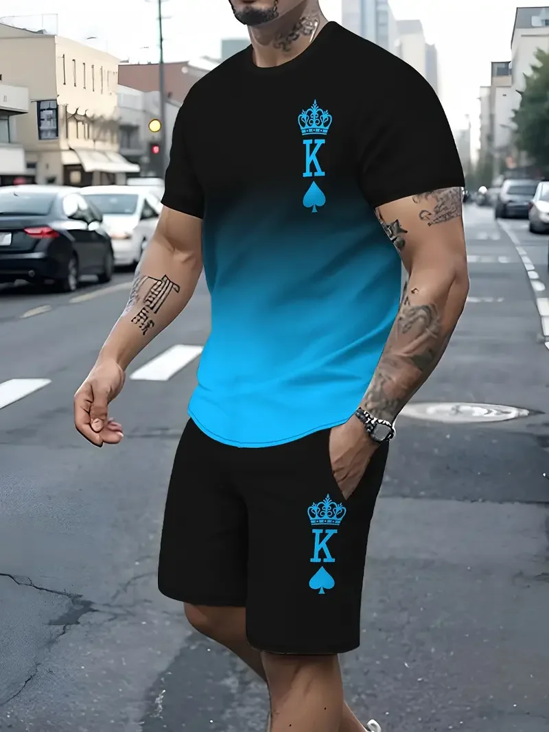 The latest 3D gradient T-shirt and shorts set men's short sleeved O-neck top casual and fashionable skateboarding sportswear set
The latest 3D gradient T-shirt and shorts set men's short sleeved O-neck top casual and fashionable skateboarding sportswear set