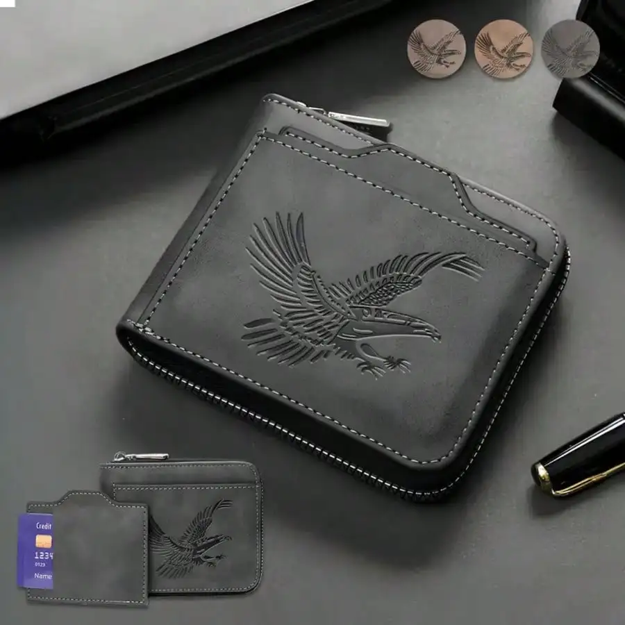 Men's Faux Leather Zipper Wallet, Vintage Embossed Eagle RFID Blocking Card Holder With External Quick Access Slot, Large Capacity Multi-Slot Short Wallet For Business Casual Daily Use
Men's Faux Leather Zipper Wallet, Vintage Embossed Eagle RFID Blocking Card Holder With External Quick Access Slot, Large Capacity Multi-Slot Short Wallet For Business Casual Daily Use