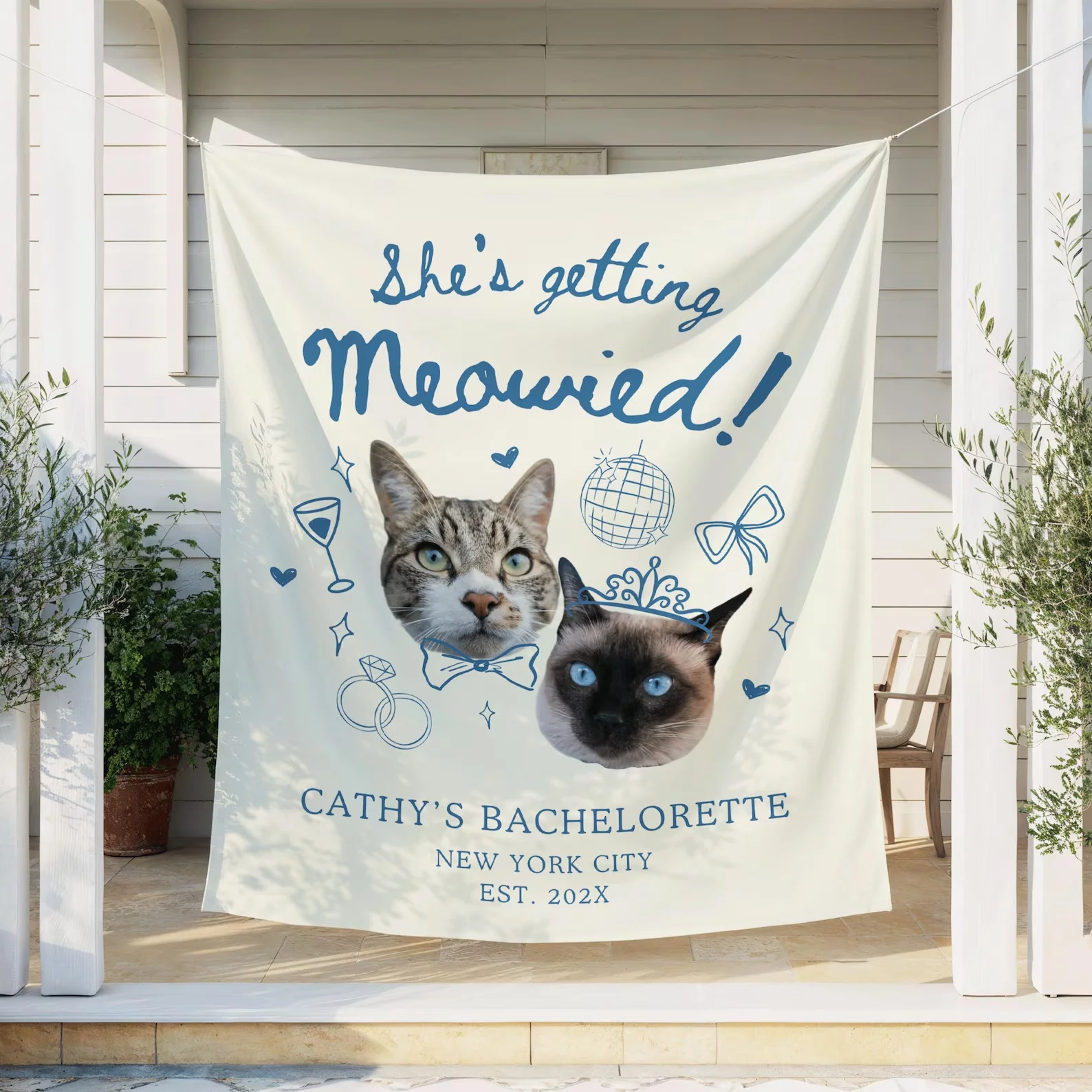 Getting Meowied Bridal Shower Banner with Photo Cat Mom Bachelorette Party Sign with Face Pet Lover Girls Weekend Backdrop
Getting Meowied Bridal Shower Banner with Photo Cat Mom Bachelorette Party Sign with Face Pet Lover Girls Weekend Backdrop