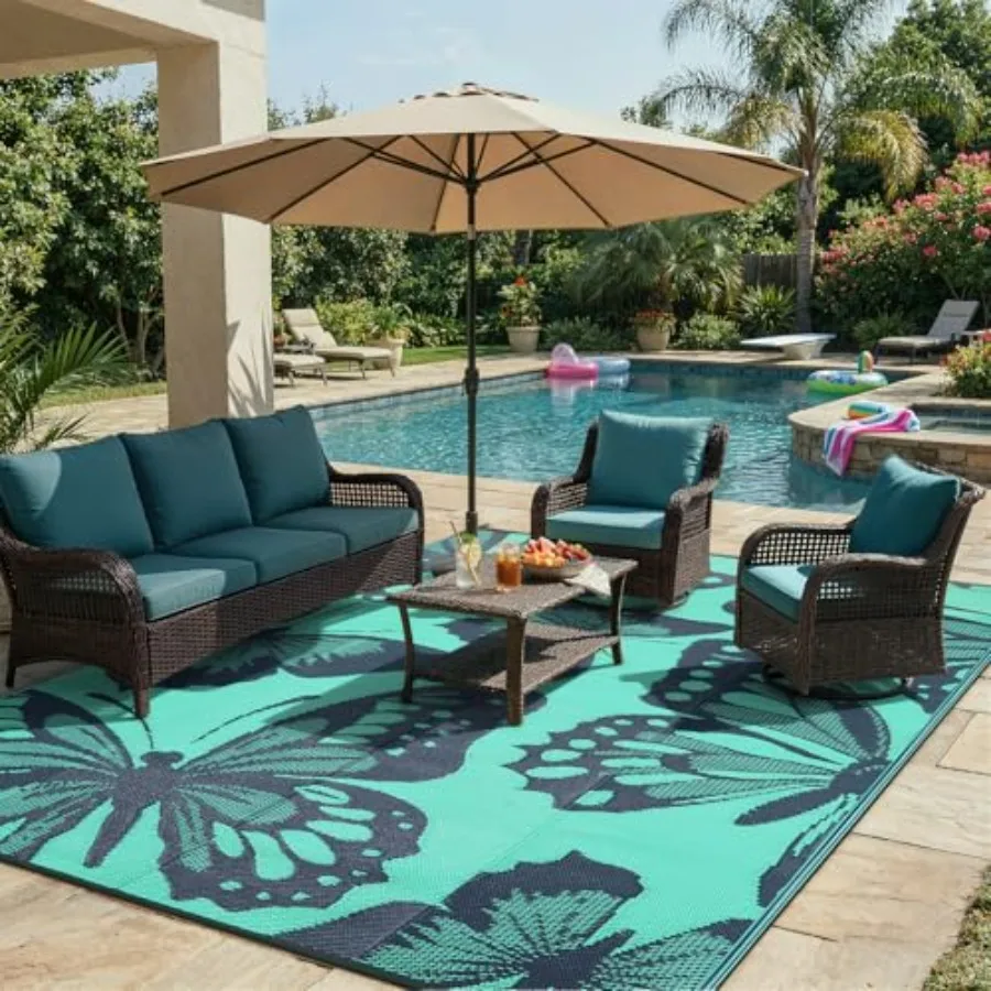 Waterproof Outdoor Rug 9x12, Reversible Plastic Straw RV Rug for Camping, Patio, Picnic, Backyard, Balcony, Deck Decor, Green
Waterproof Outdoor Rug 9x12, Reversible Plastic Straw RV Rug for Camping, Patio, Picnic, Backyard, Balcony, Deck Decor, Green