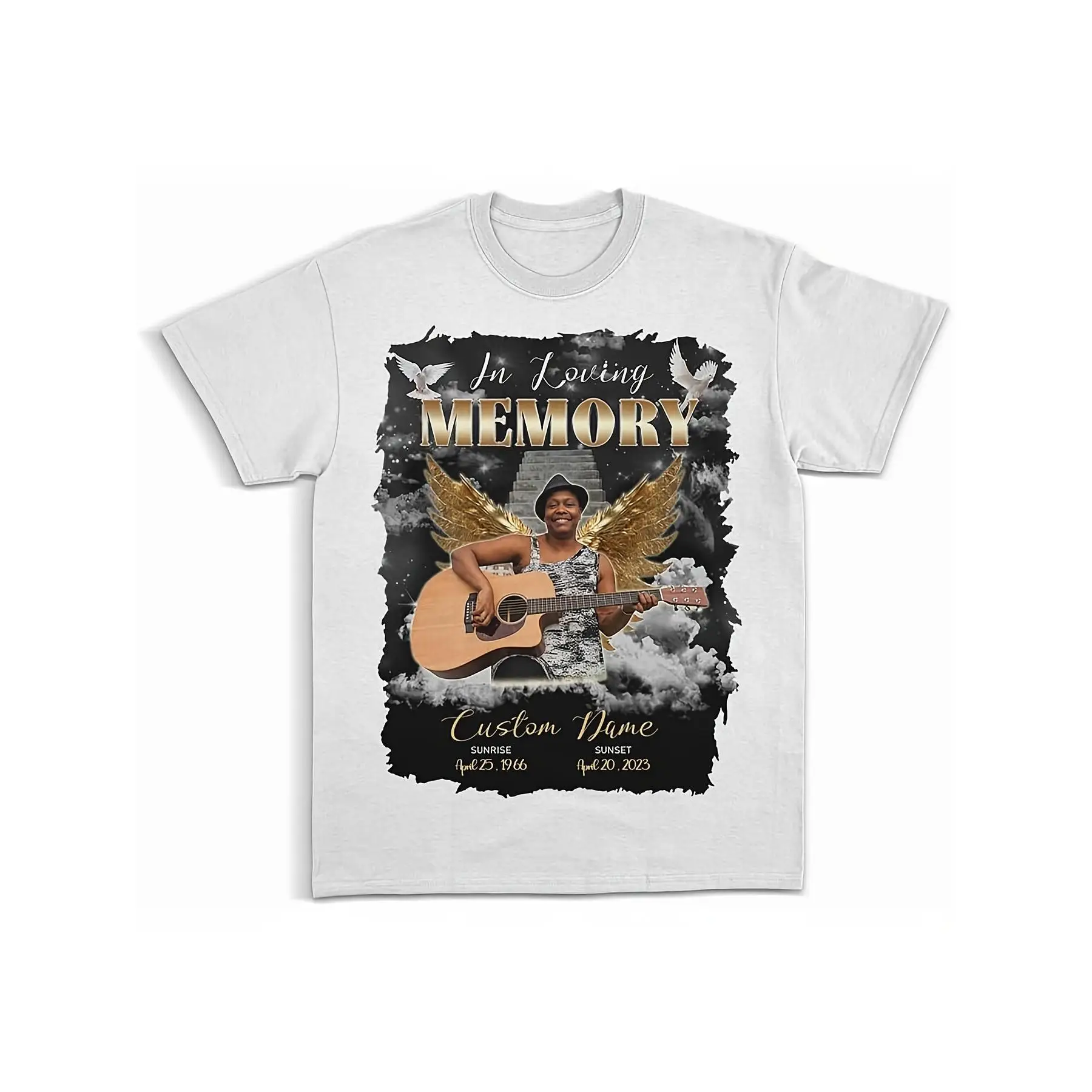 In Loving Memory T-Shirt - Photo & Name Memorial Shirt with Angel Wings & Guitar Design - Comfort Sympathy Gift for Family Loss
In Loving Memory T-Shirt - Photo & Name Memorial Shirt with Angel Wings & Guitar Design - Comfort Sympathy Gift for Family Loss