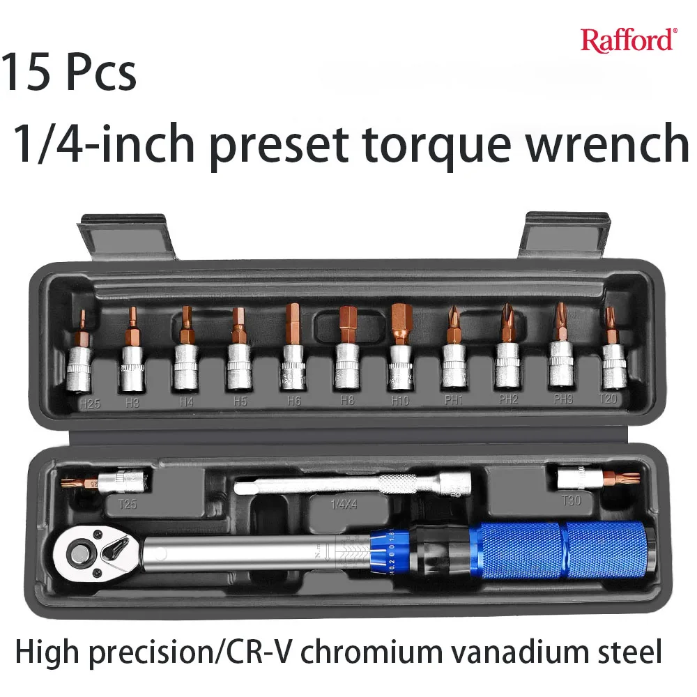 Динамометрический ключ Rafford с приводом 1/4 дюйма, двусторонний регулируемый, высокоточная хромованадиевая сталь CR-V, 15 шт.
Динамометрический ключ Rafford с приводом 1/4 дюйма, двусторонний регулируемый, высокоточная хромованадиевая сталь CR-V, 15 шт.
