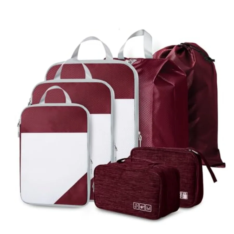 Комплект из 7 компрессионных упаковочных кубов для путешествий, легкий, сжимаемый органайзер винного цвета, идеально подходит для ручной клади и чемоданов.
Комплект из 7 компрессионных упаковочных кубов для путешествий, легкий, сжимаемый органайзер винного цвета, идеально подходит для ручной клади и чемоданов.