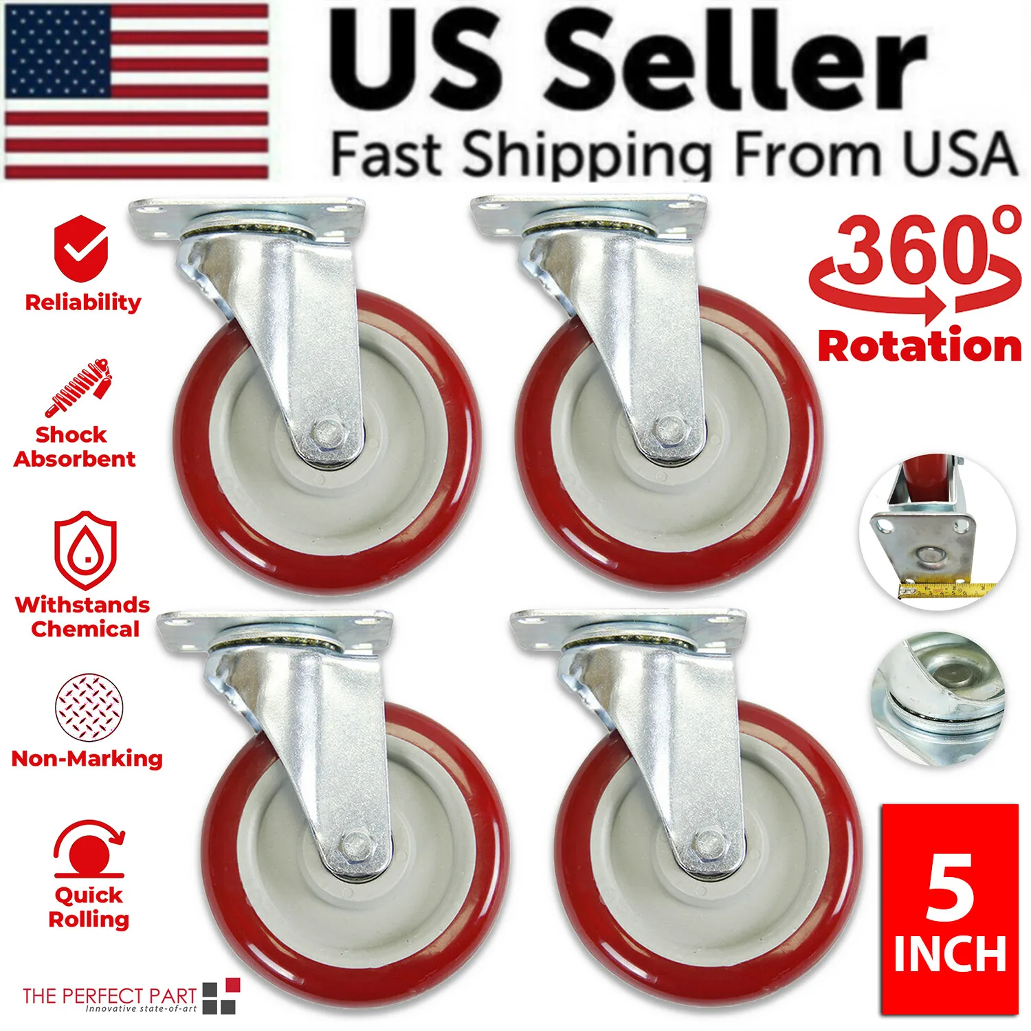 4 Pack 5 Inch Caster Wheels Swivel Plate Polyurethane Wheels Heavy Duty Wheels
4 Pack 5 Inch Caster Wheels Swivel Plate Polyurethane Wheels Heavy Duty Wheels