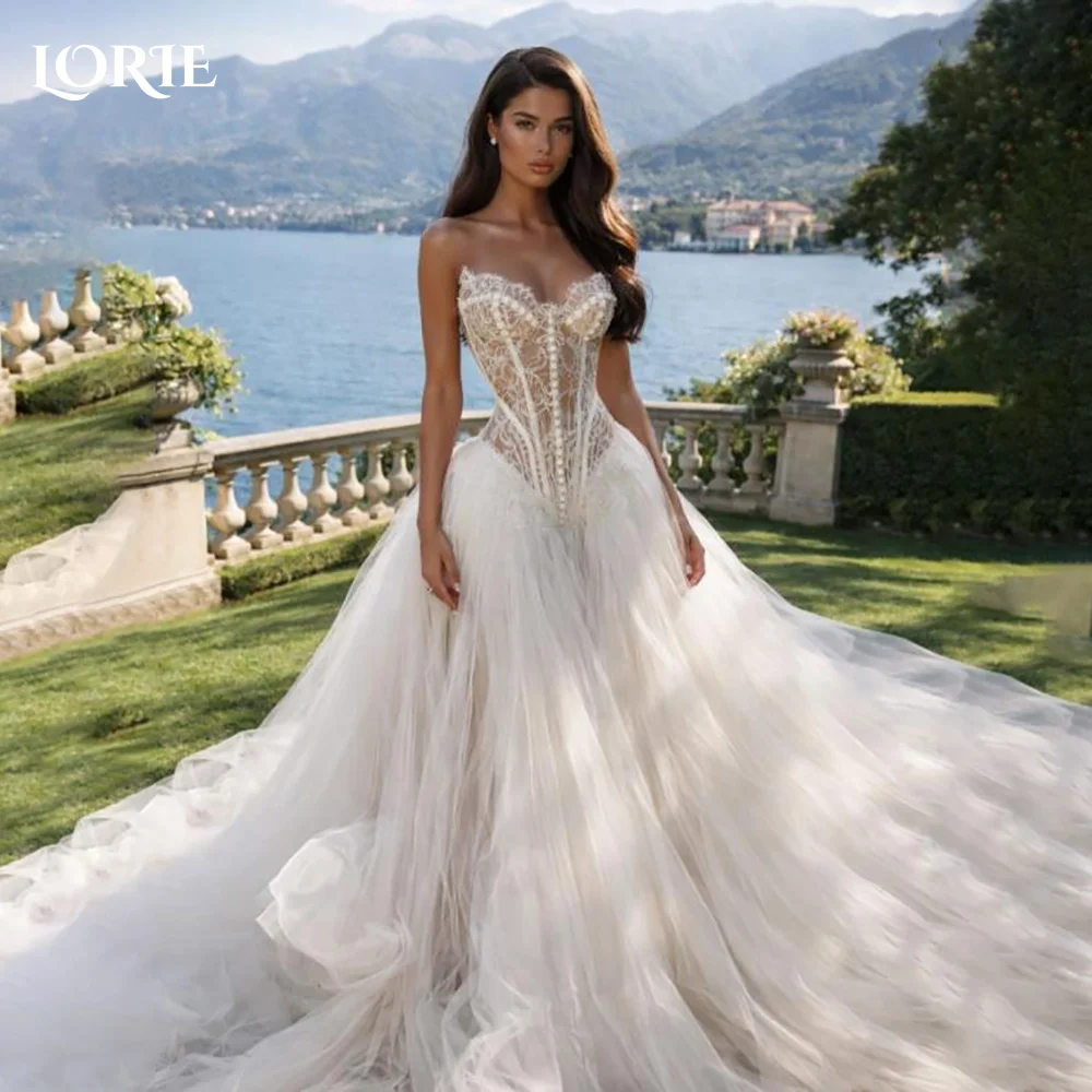 LORIE Lace Vintage Wedding Dresses Applique Shawl Sweetheart Pleats Backless A-Line Mermaid Bridal Gown Customized Party Dresses
LORIE Lace Vintage Wedding Dresses Applique Shawl Sweetheart Pleats Backless A-Line Mermaid Bridal Gown Customized Party Dresses
